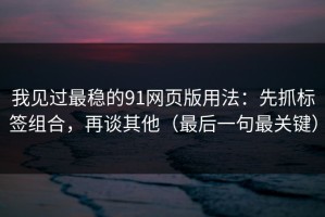 我见过最稳的91网页版用法：先抓标签组合，再谈其他（最后一句最关键）
