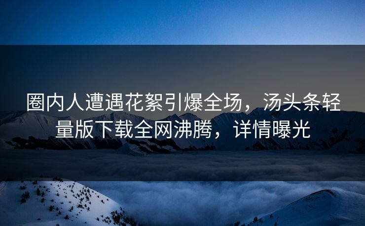 圈内人遭遇花絮引爆全场，汤头条轻量版下载全网沸腾，详情曝光