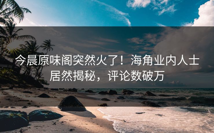 今晨原味阁突然火了！海角业内人士居然揭秘，评论数破万