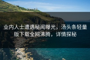 业内人士遭遇秘闻曝光，汤头条轻量版下载全网沸腾，详情探秘