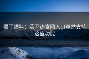 爆了爆料：汤不热官网入口竟然支持这些功能