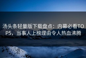 汤头条轻量版下载盘点：内幕必看TOP5，当事人上榜理由令人热血沸腾