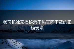 老司机独家揭秘汤不热官网下载的正确玩法