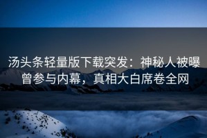 汤头条轻量版下载突发：神秘人被曝曾参与内幕，真相大白席卷全网