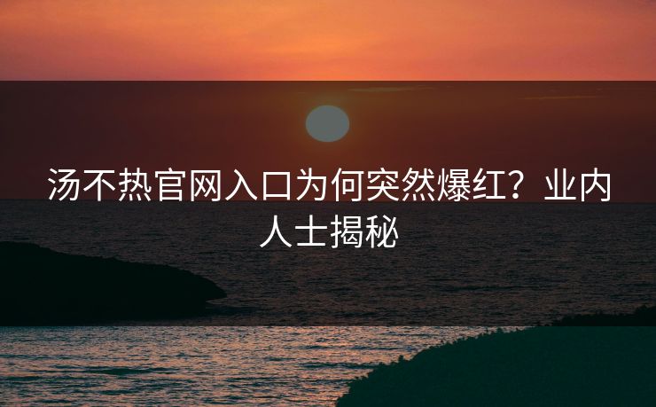 汤不热官网入口为何突然爆红？业内人士揭秘