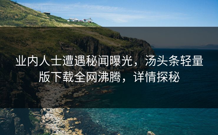 业内人士遭遇秘闻曝光，汤头条轻量版下载全网沸腾，详情探秘