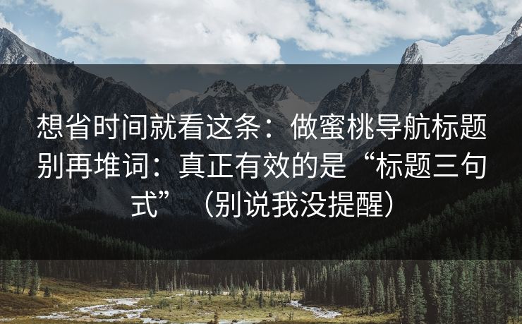 想省时间就看这条:做蜜桃导航标题别再堆词:真正有效的是“标题三句式”(别说我没提醒) 想省时间就看这条:做蜜桃导航标题别再堆词:真正有效的是“标题三句式”(别说我没提醒)